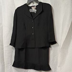 R&K Originals Petite Black Pinstripe Skirt Suit